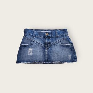 Vintage Y2k early 2000s Mossimo medium wash distressed denim micro mini skirt